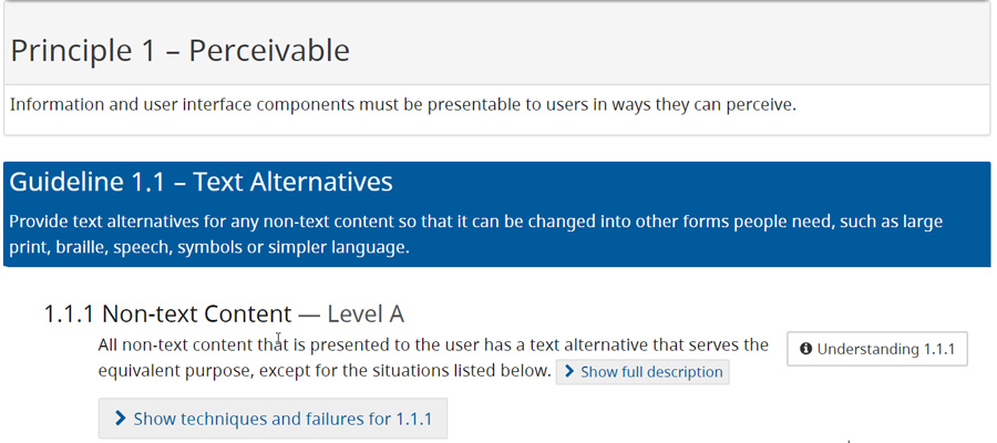 Screengrab of quick reference version of WCAG