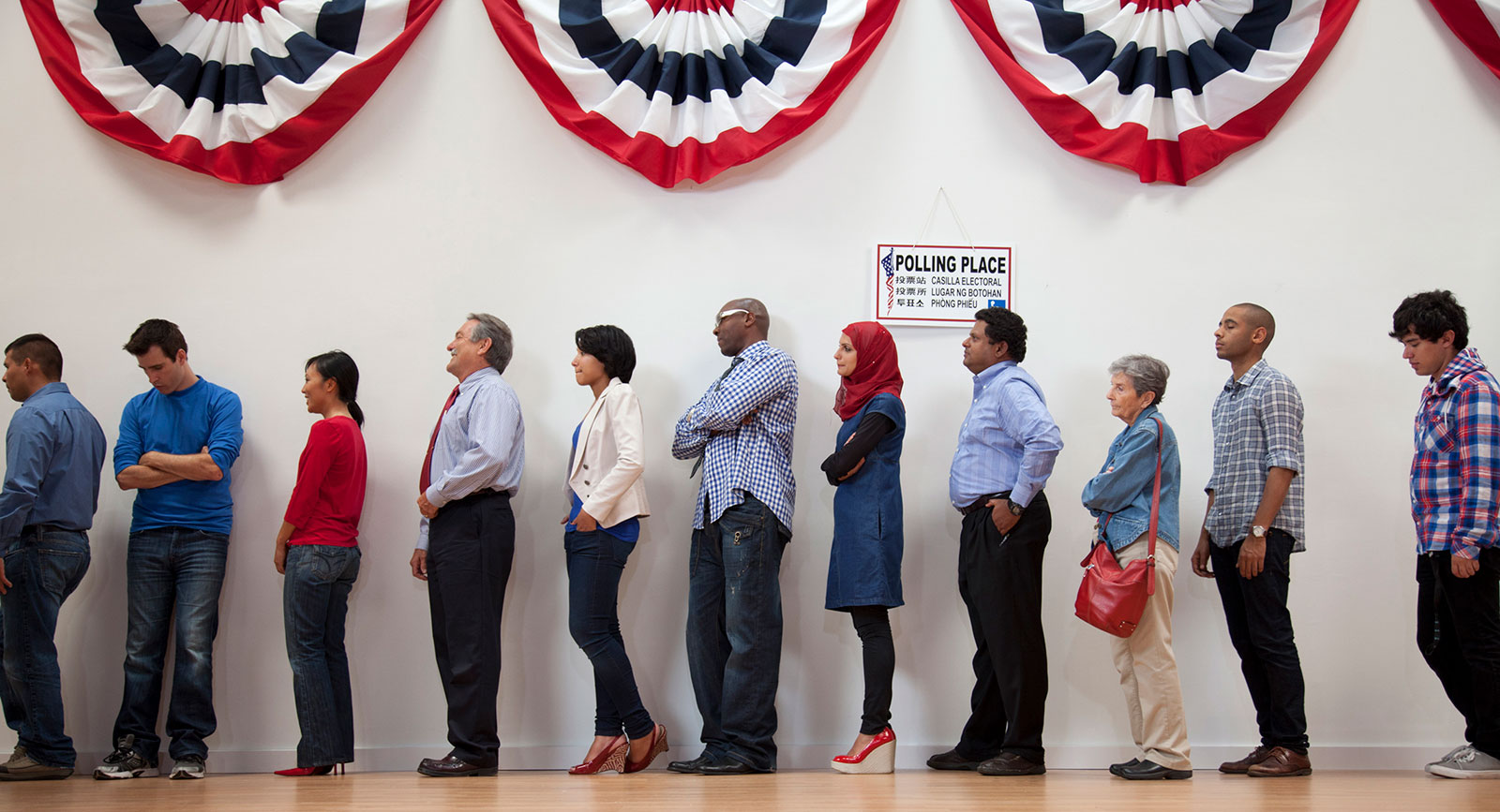 Line of people waiting to vote